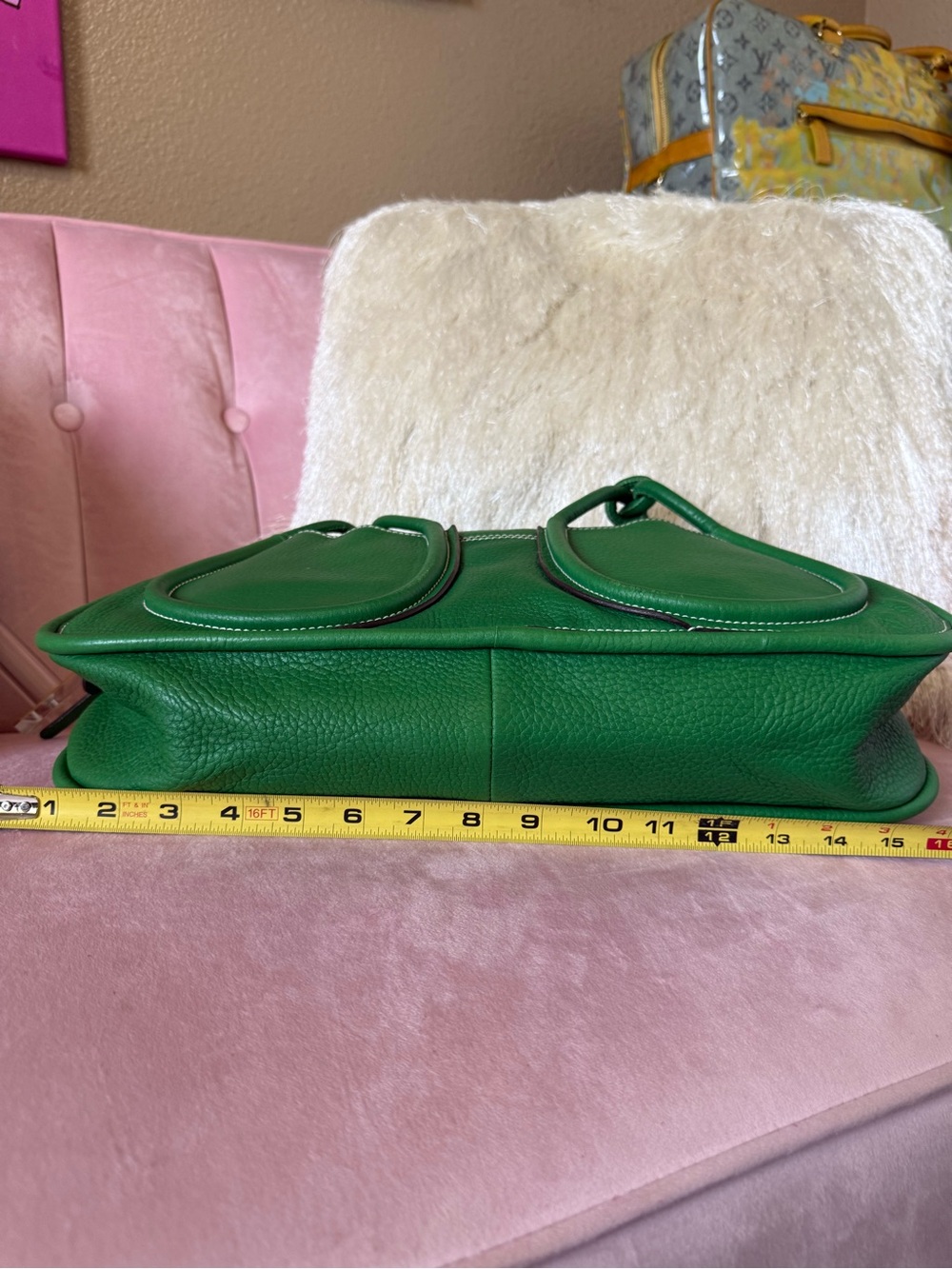 HOGAN Kelly Green Leather Dome Satchel Bag w Knots &Loop Details Silver Hardware - Picture 11 of 16